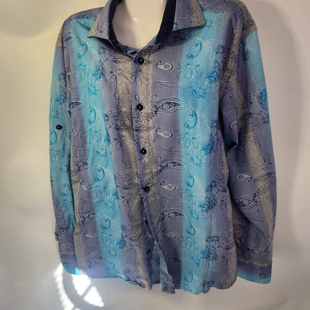 Bespoke Blue and Gray‎ Paisley Shirt Jacket